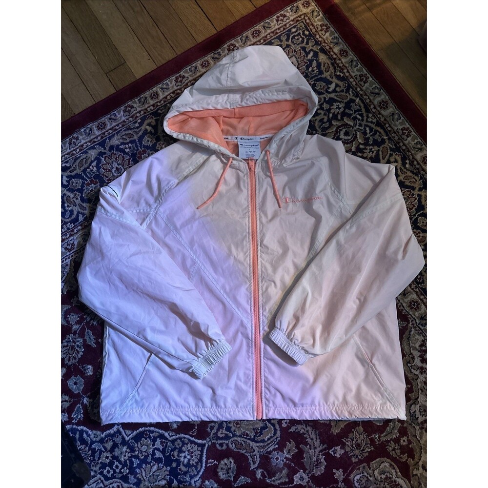 Light Pink And Orange Champion Zip Up Wind Breaker Size Large
